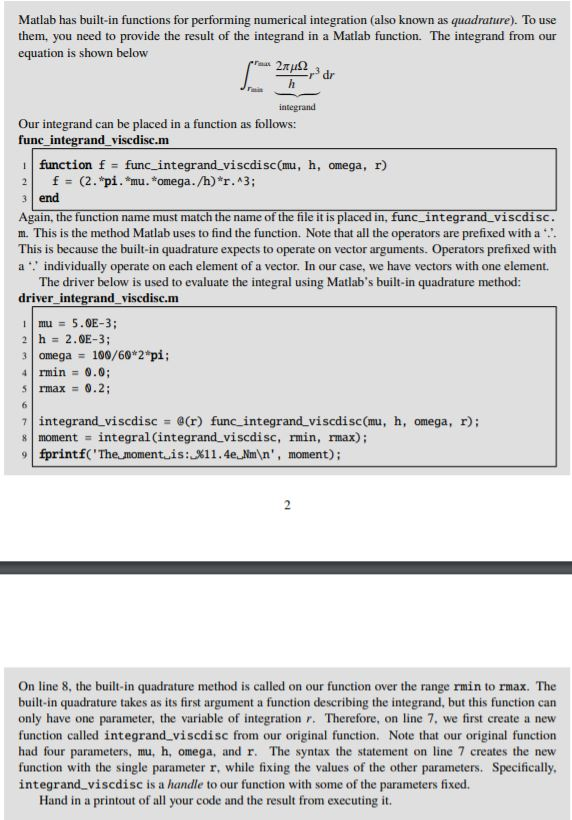 Solved Matlab has built-in functions for performing | Chegg.com
