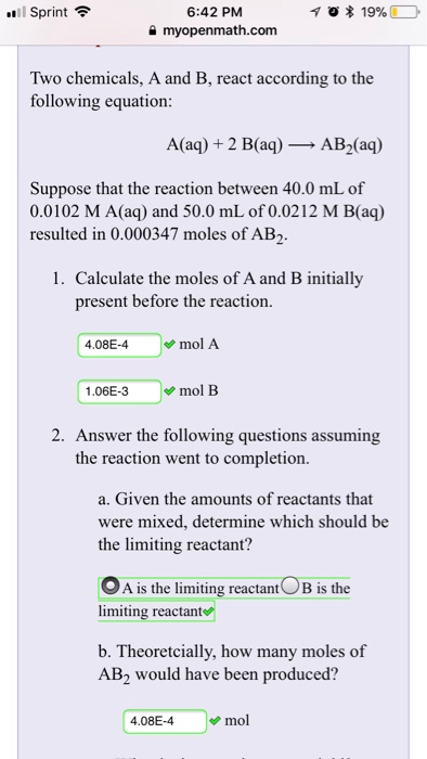 Solved I only need help with 3B! The answers to 3A are: mol | Chegg.com