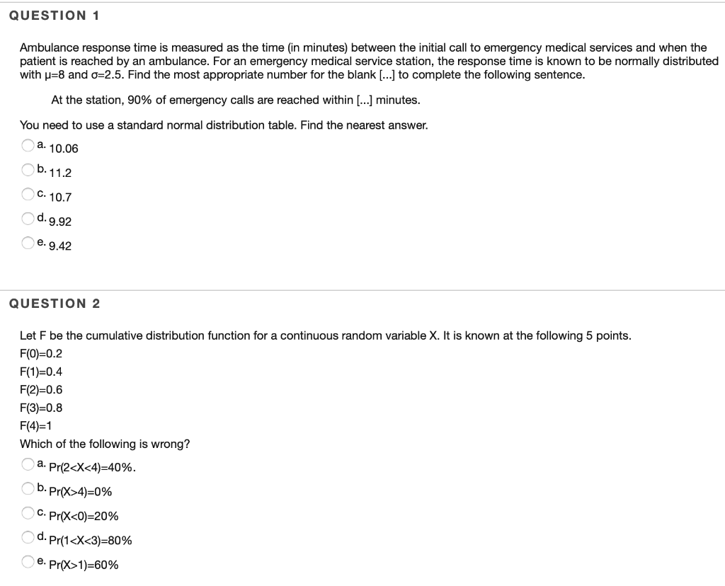 Solved Ambulance response time is measured as the time (in | Chegg.com