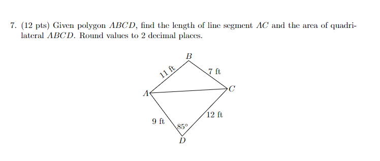 Solved (12 pts) Given polygon ABCD, find the length of line | Chegg.com