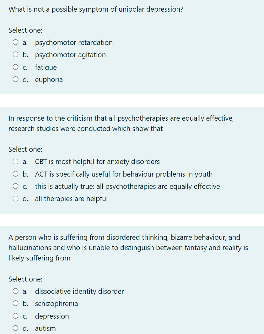 Solved What is not a possible symptom of unipolar