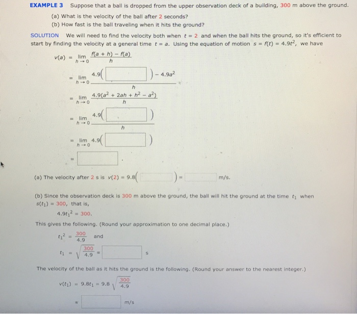 Solved EXAMPLE 3 Suppose that a ball is dropped from the | Chegg.com