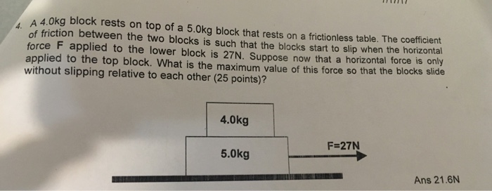 Solved A 4.0kg Block Rests On Top Of A 5.0kg Block That | Chegg.com