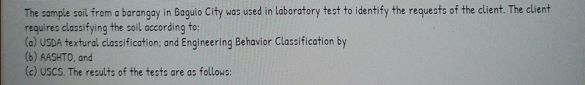 Solved The sample soil from a barangay in Baguio City was | Chegg.com
