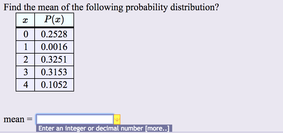 Solved Find The Mean Of The Following Probability Chegg