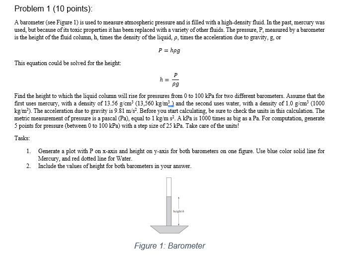 Solved Problem 1 (10 points) A barometer (see Figure 1) is | Chegg.com