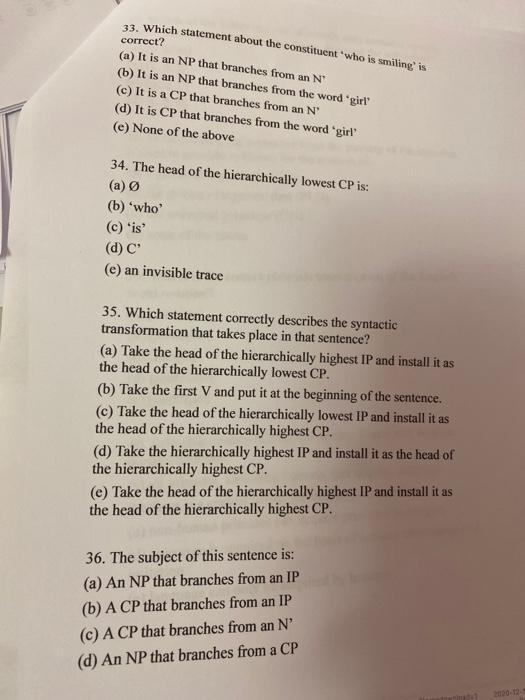 The next four questions are based on the following | Chegg.com