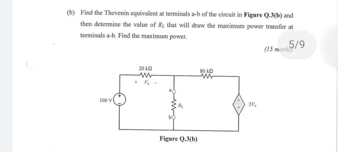 Solved (b) Find The Thevenin Equivalent At Terminals A-b Of | Chegg.com