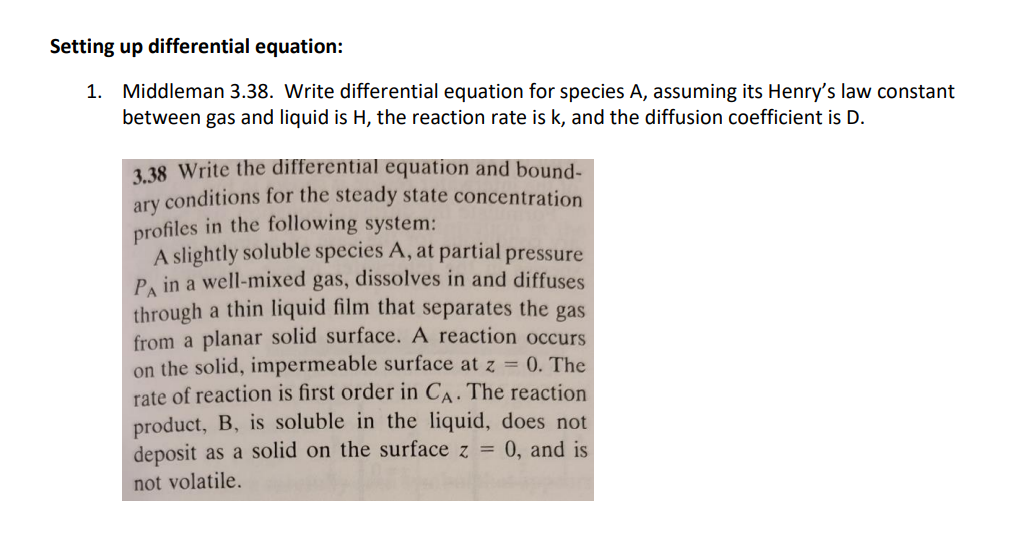 Setting up differential equation 1. Middleman 3.38.