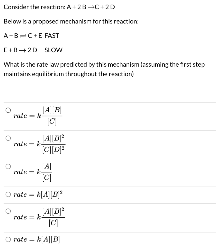 Solved Consider the reaction: A + 2B + C + 2 D Below is a | Chegg.com