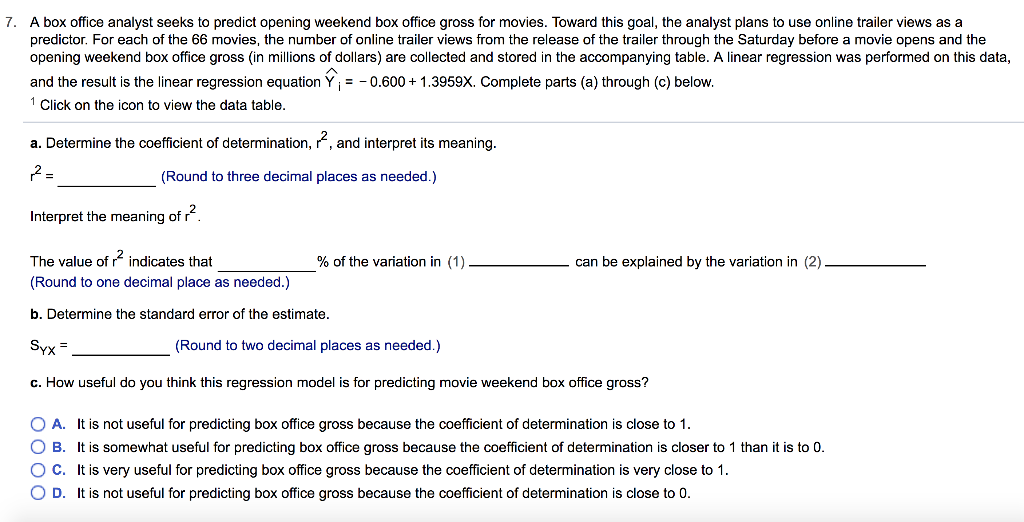 Solved 7. A box office analyst seeks to predict opening