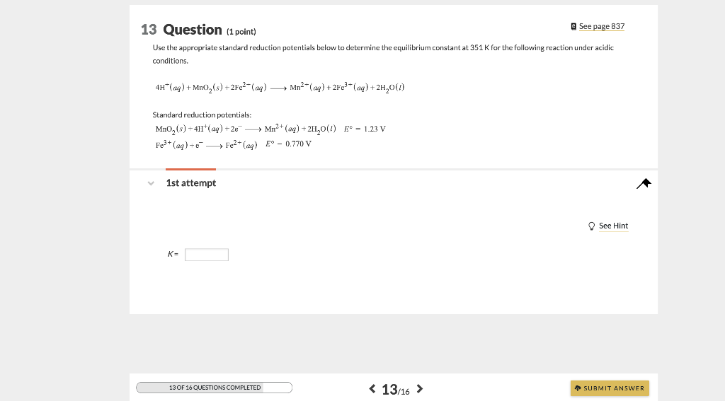 Solved See page 837 13 Question (1 point) Use the | Chegg.com