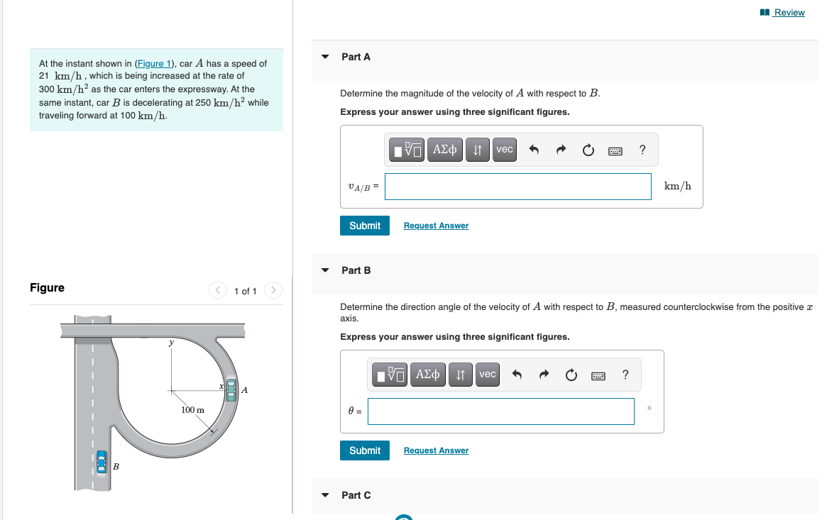 Solved At The Instant Shown In (Figure 1), Car A Has A Speed | Chegg.com