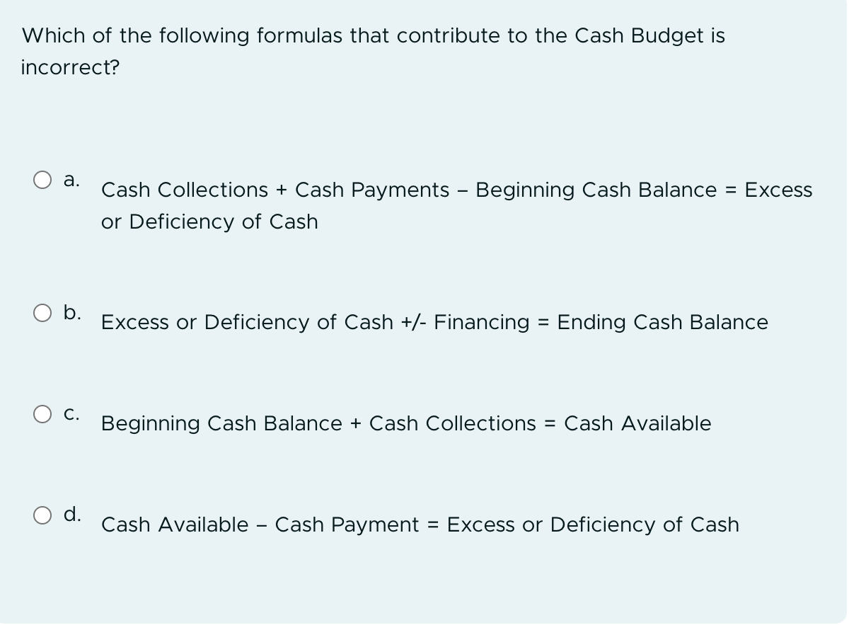 Solved Which of the following formulas that contribute to | Chegg.com