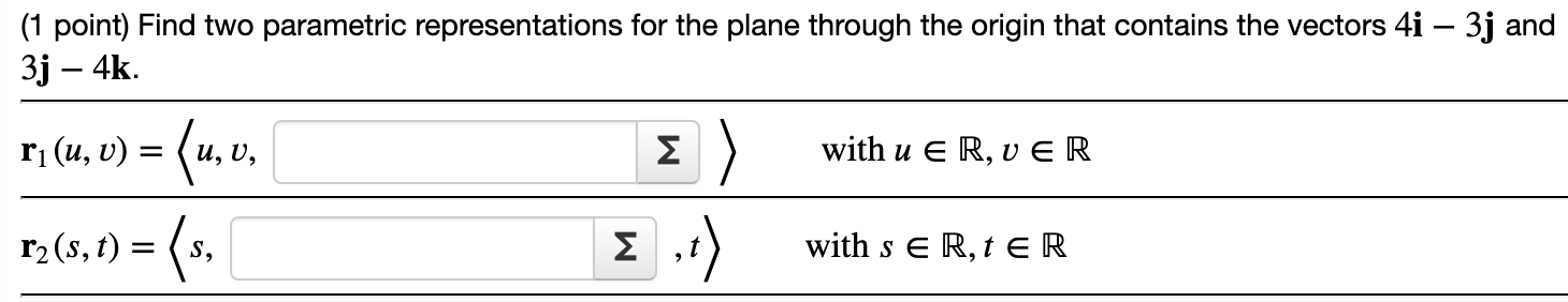 Solved ( 1 point) Find two parametric representations for | Chegg.com