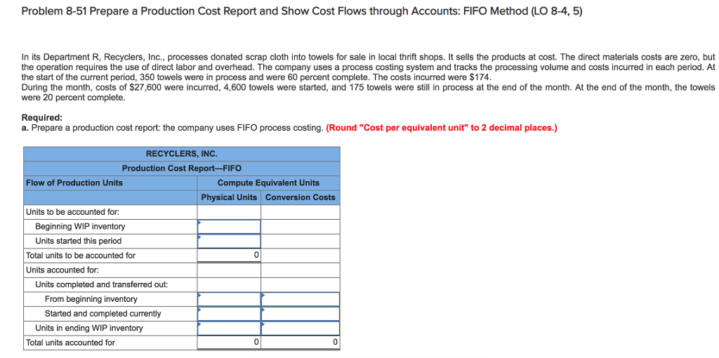 Solved Problem 8 51 Prepare A Production Cost Report And 4600