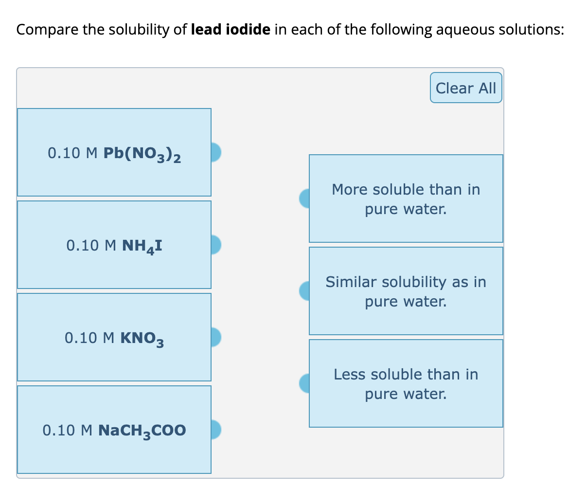 Solved Compare the solubility of lead iodide in each of the