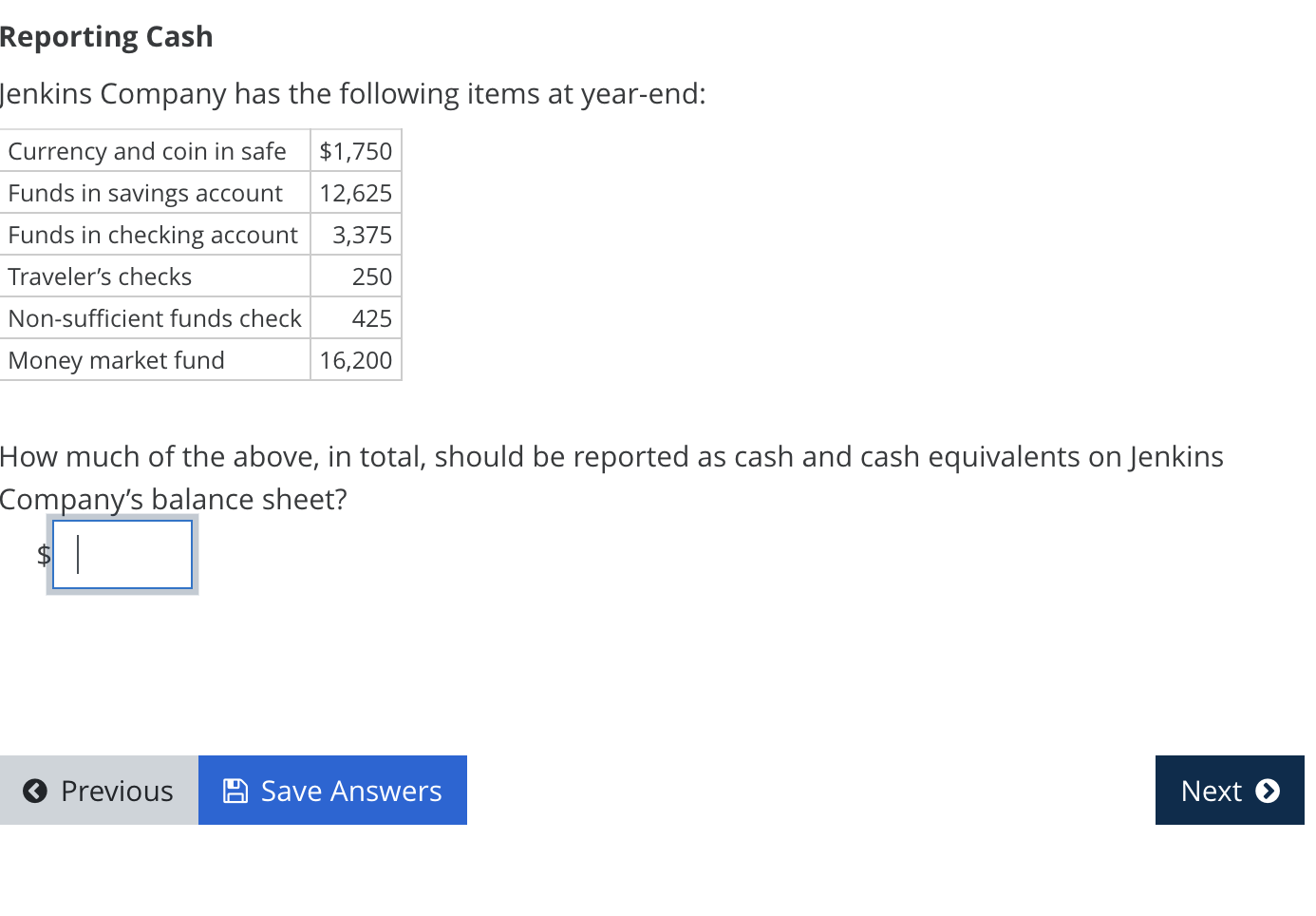 Solved Reporting Cash Enkins Company Has The Following Items | Chegg.com