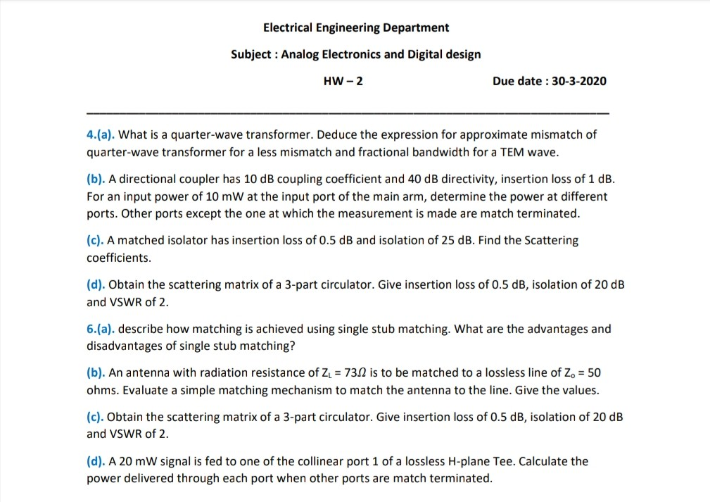 Solved Electrical Engineering Department Subject Analog
