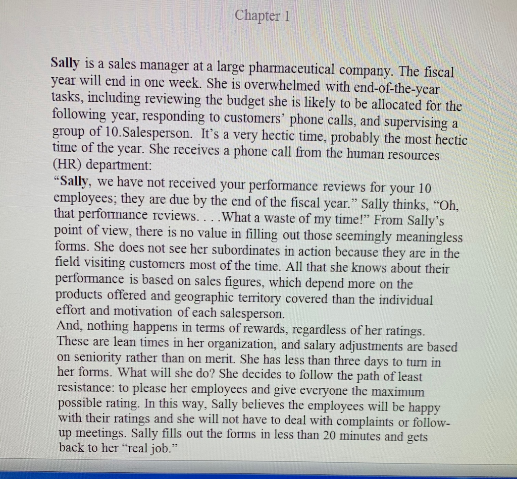 Solved Chapter 1 Sally is a sales manager at a large