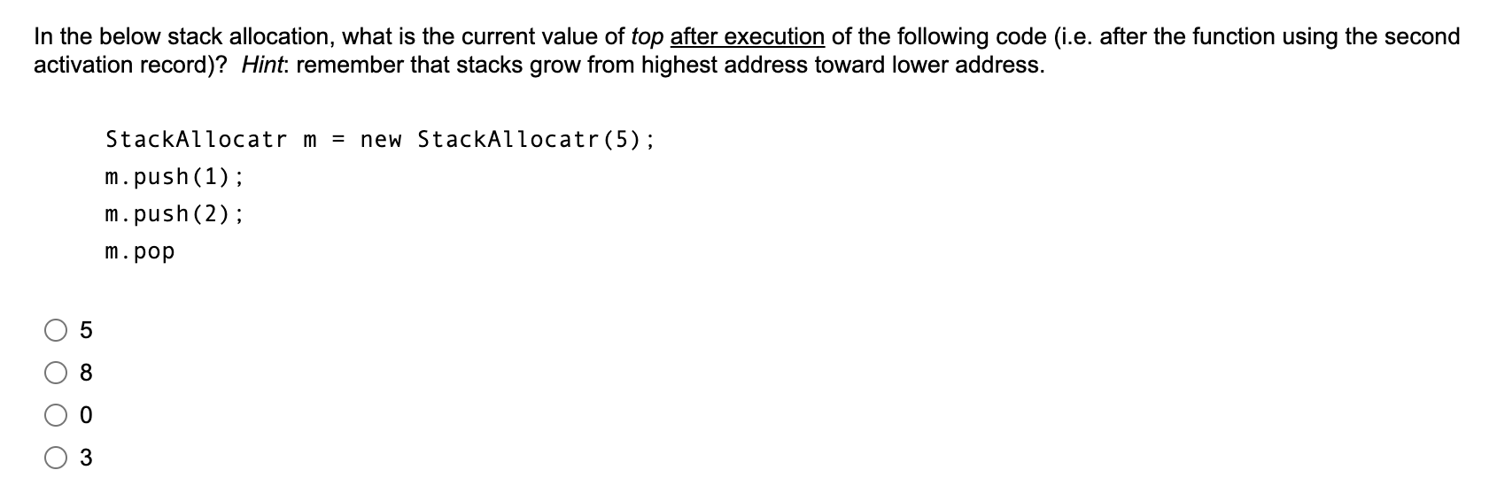 Solved In the below stack allocation, what is the current | Chegg.com