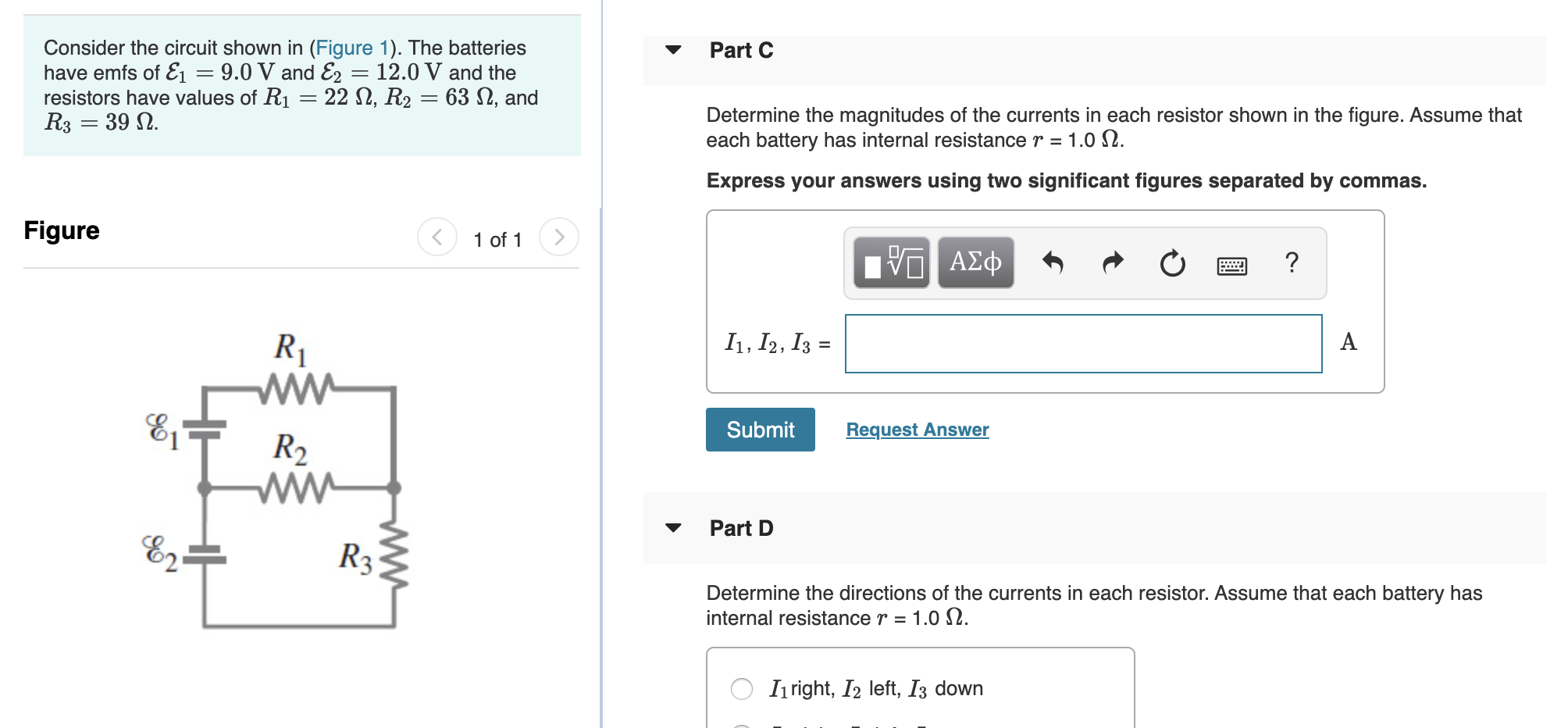 Solved Part C Consider the circuit shown in (Figure 1). The | Chegg.com