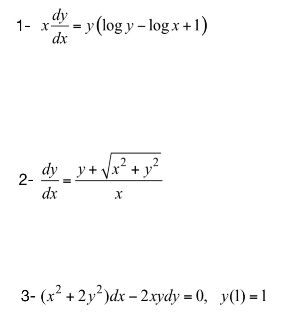 1 y 2 )( 1 log x dx 2xy dy 0
