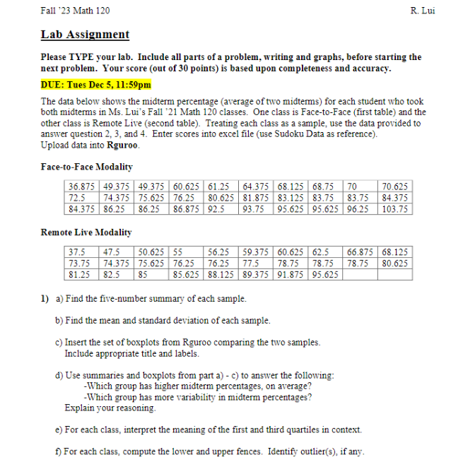 Solved )Please TYPE your lab. Include all parts of a | Chegg.com