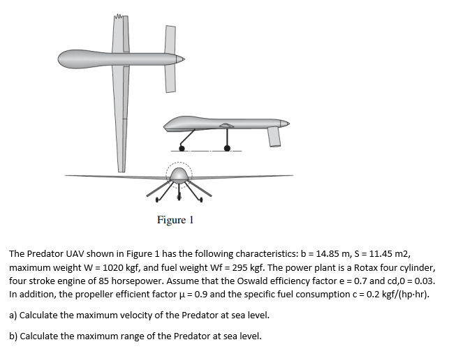 Solved The Predator UAV shown in Figure 1 has the following | Chegg.com