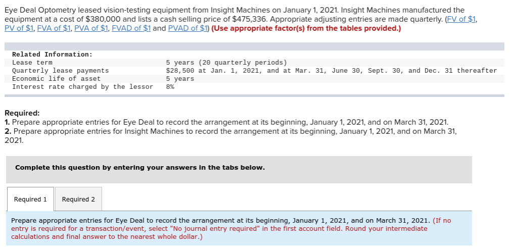 Solved Eye Deal Optometry leased vision-testing equipment | Chegg.com