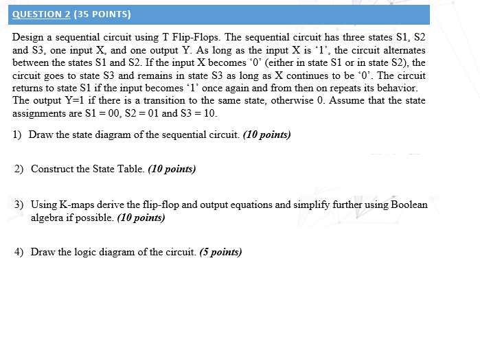 Solved QUESTION 2 (35 POINTS) Design a sequential circuit | Chegg.com