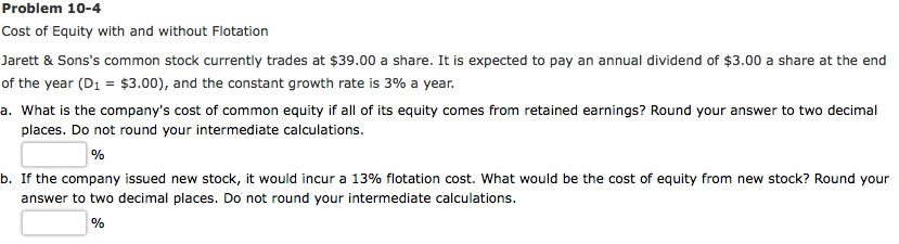 Solved Problem 10-4 Cost Of Equity With And Without | Chegg.com