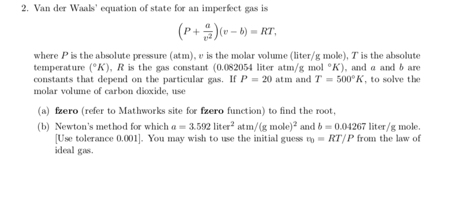 Imperfect gas 2025 equation of state