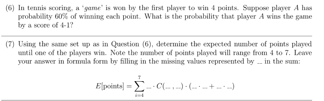 Tennis: Probabilities of Winning vs Prob. of Winning a Point