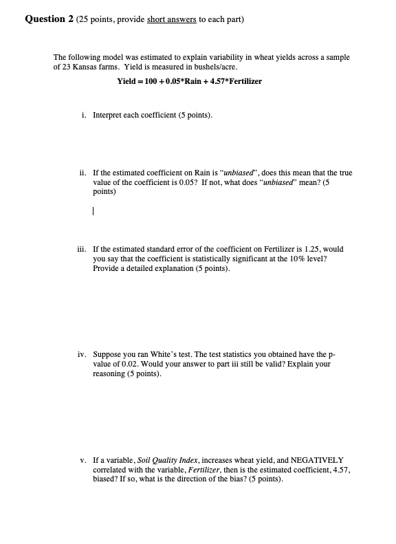 Solved Question 2 (25 points, provide short answers to each | Chegg.com