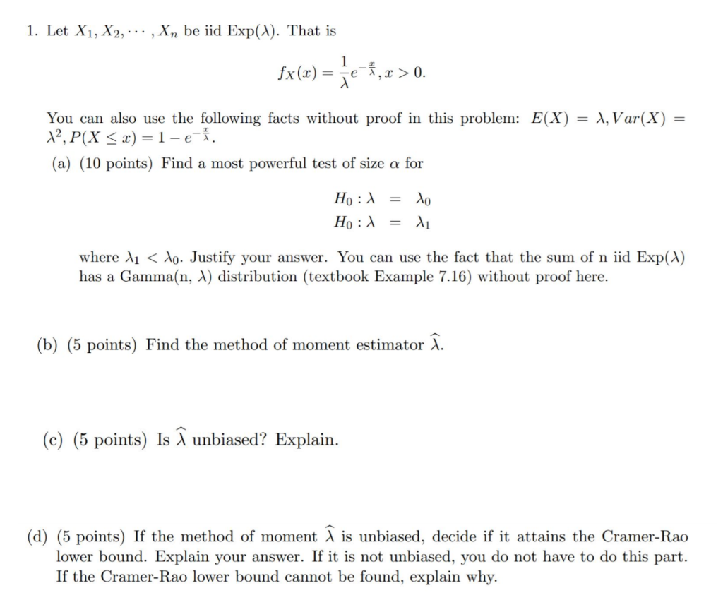 Solved 1 Let X1 X2 Be Iid Exp 1 That Is Fx Chegg Com