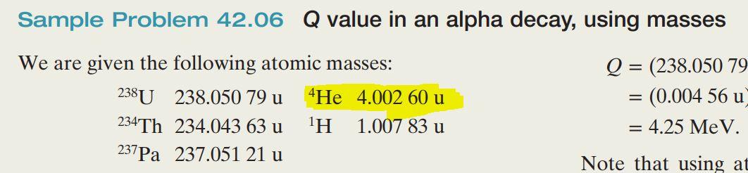 Solved The Mass Of The Alpha Particle In Sample Problem