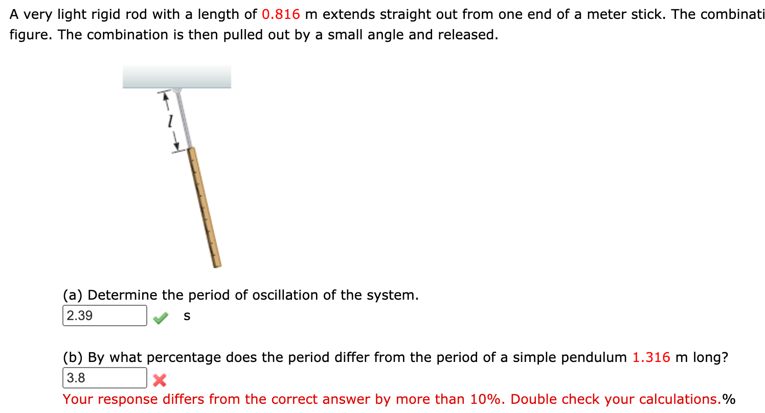 Solved A very light rigid rod with a length of 0.816 m | Chegg.com