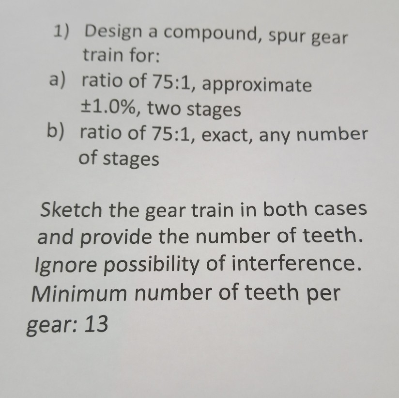 Solved 1) Design a compound, spur gear train for a) ratio of