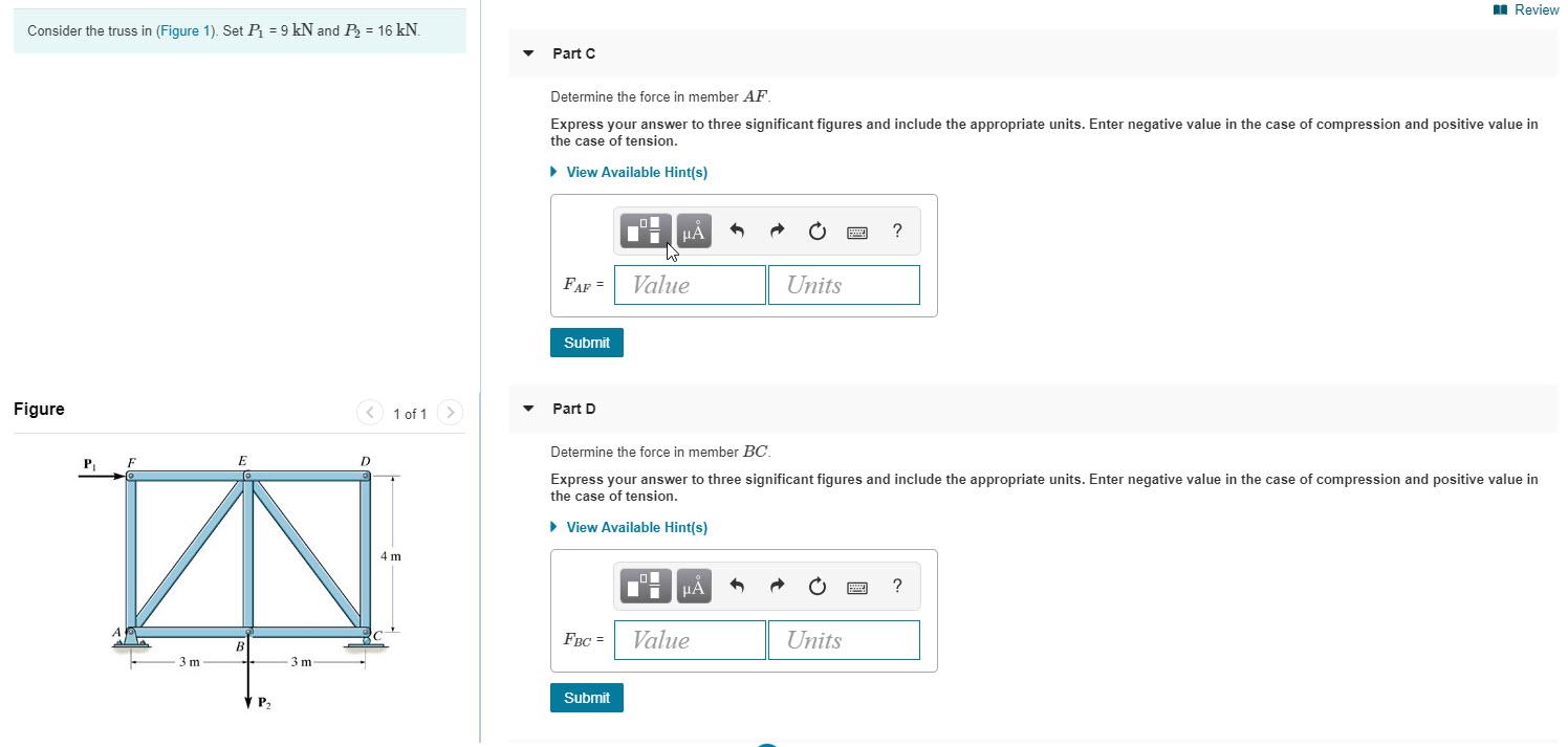 Solved A Review Consider the truss in (Figure 1). Set P1 = 9 | Chegg.com