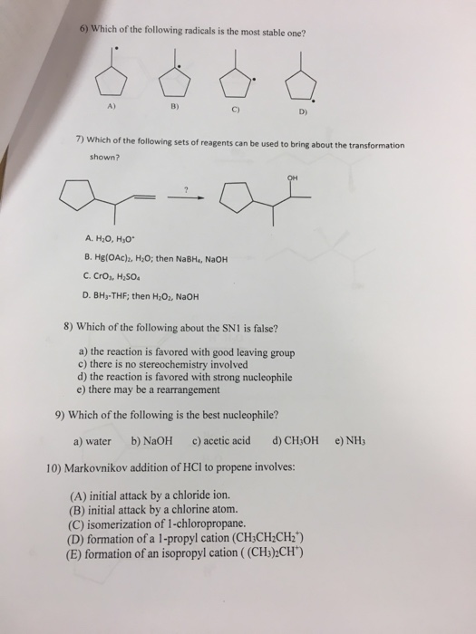 Solved Which Of The Following Radicals Is The Most Stable | Chegg.com