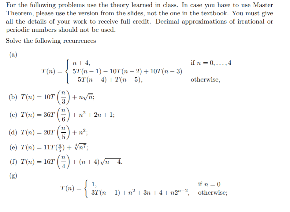 Solved For the following problems use the theory learned in | Chegg.com