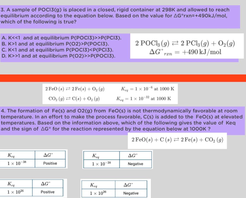 Solved 3. A sample of POCI3(g) is placed in a closed, rigid | Chegg.com