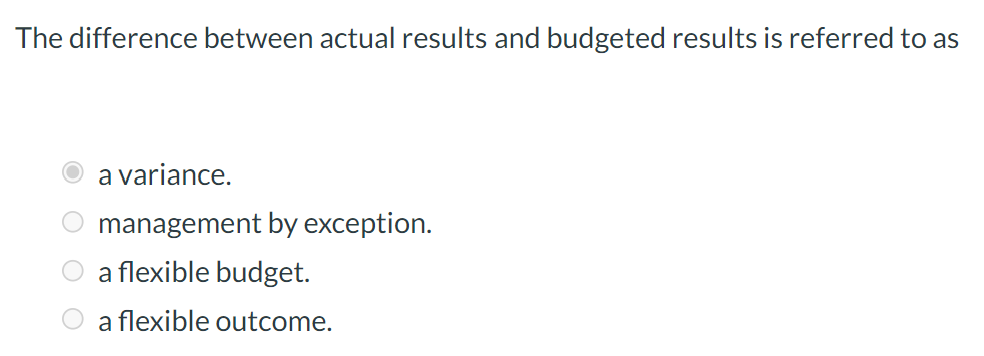 Solved The difference between actual results and budgeted | Chegg.com
