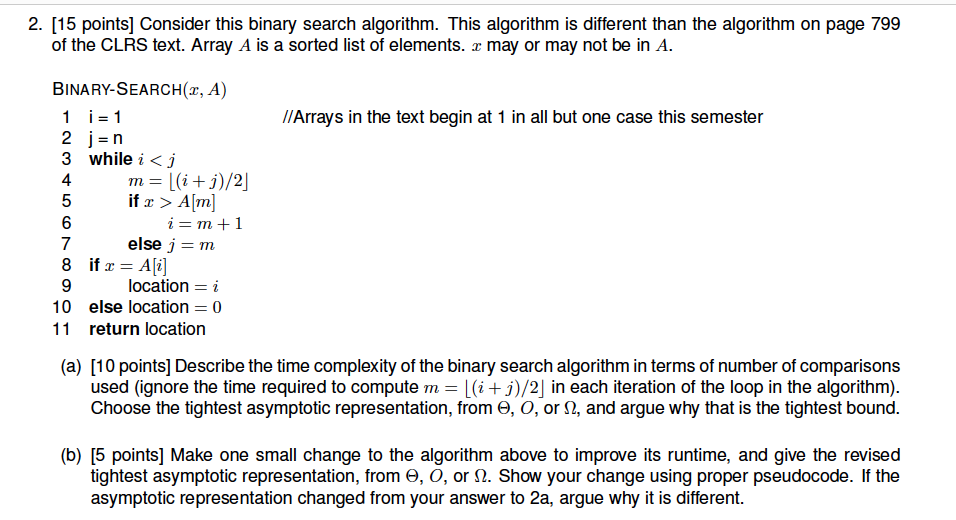 Solved 2. [15 points] Consider this binary search algorithm. | Chegg.com
