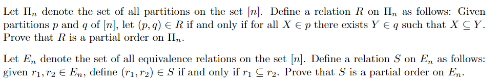 Solved Let IIn denote the set of all partitions on the set | Chegg.com