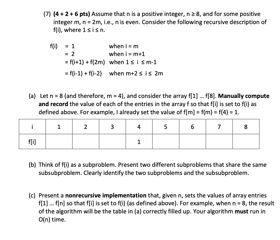 Solved (7) (4 + 2 + 6 pts) Assume that n is a positive | Chegg.com