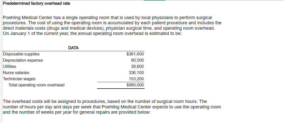 Solved Poehling Medical Center has a single operating room | Chegg.com