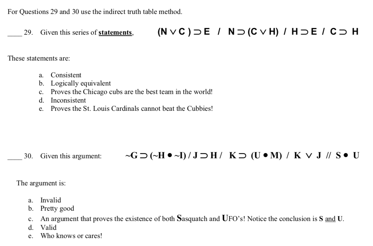 Solved For Questions 29 And 30 Use The Indirect Truth Tab Chegg Com