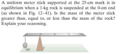 Solved A uniform meter stick supported at the 25−cm mark is | Chegg.com